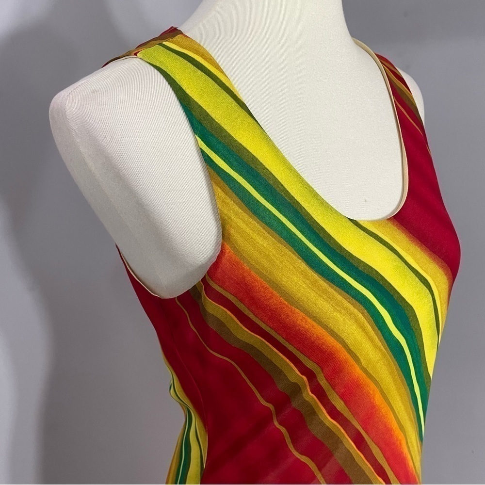 Vintage Y2K Resort Dress Phoebe Artsy Beach Neon Rainbow Stripes Vacay Jamaica - Picture 12 of 14